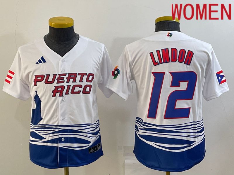 Women 2023 World Cub #12 Lindor White MLB Jersey8